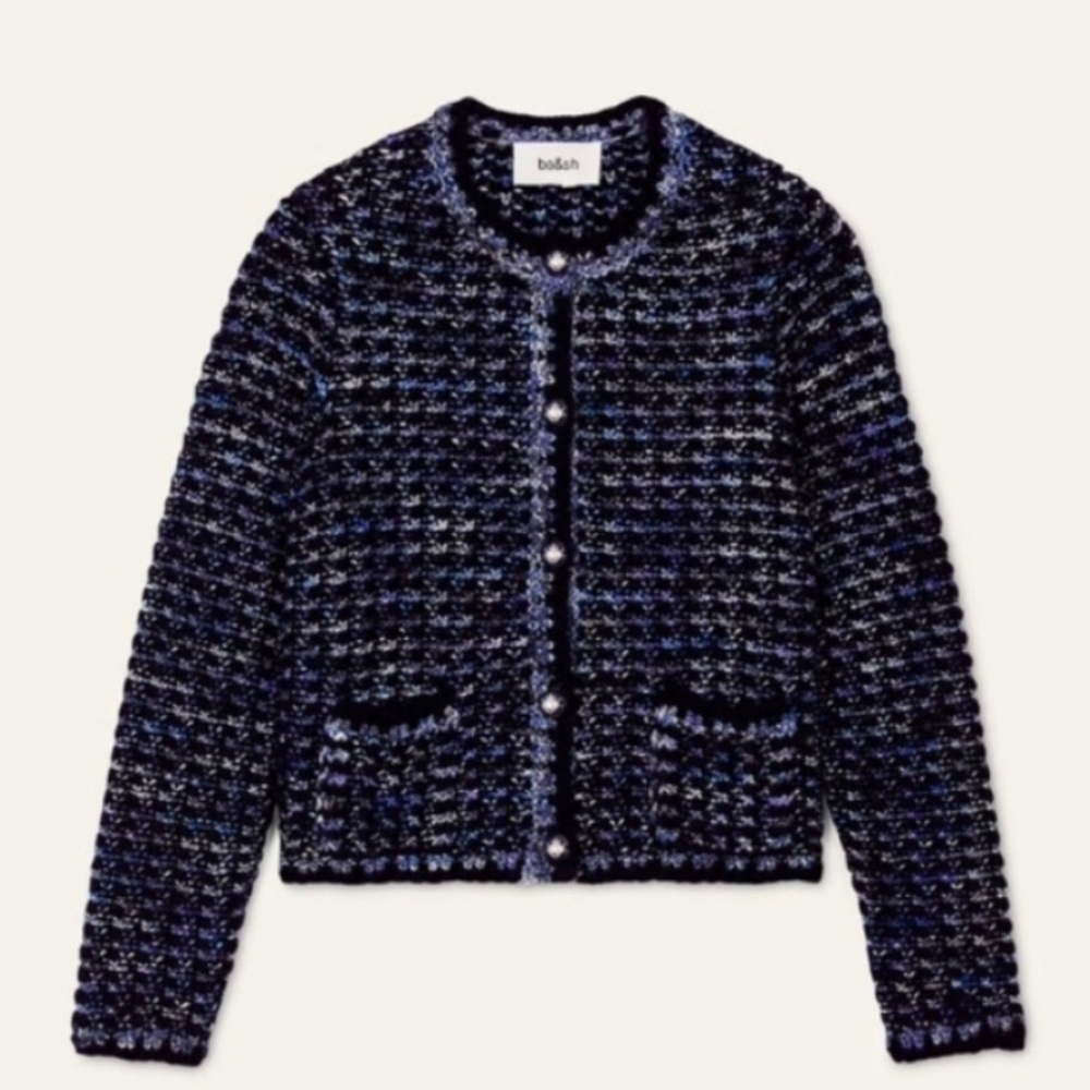 Ba&sh Beloni Knit Lady Cardigan in Black and Blue Small - Picture 9 of 9